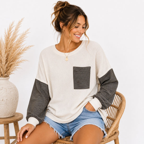 Women's Boutique Two Tone Long Sleeve Top Medium