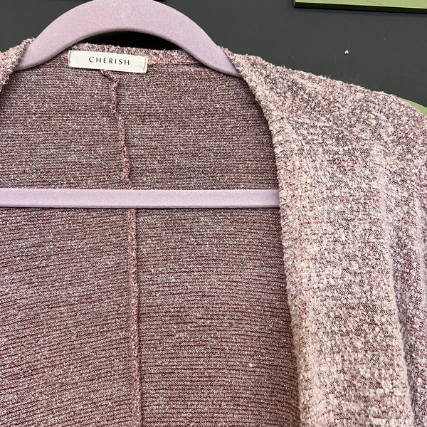 Cherish Dusty Mauve Two Tone Open Front Cardigan Size Large