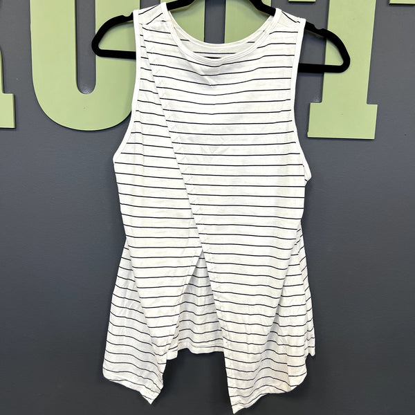 Women's Black + White Striped Open Back Athletic Tank Top Size Medium