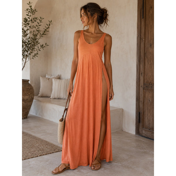 Halara Orange Side Slit Maxi Cotton Swim Cover Up Medium