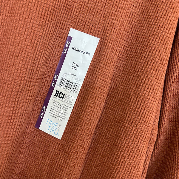 NWT Women's Time and Tru Rust Orange Waffle Knit Thermal Top XXL