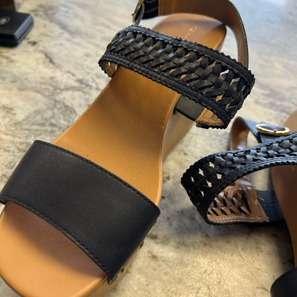 Tommy Hilfiger Black Strappy Wooden Wedge Heels Size 9