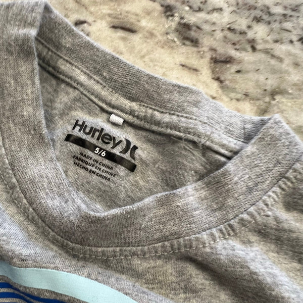 Hurley Boys Short Sleeve Gray + Blue Graphic Tee Size 5/6