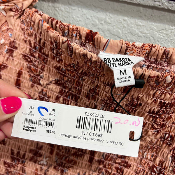 NWT BB Dakota Mauve Smocked Peplum Floral Blouse Medium