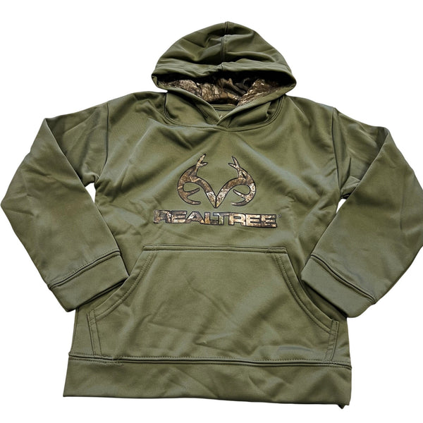 Realtree Boys Olive Green + Camo Hooded Pullover Size Youth 7