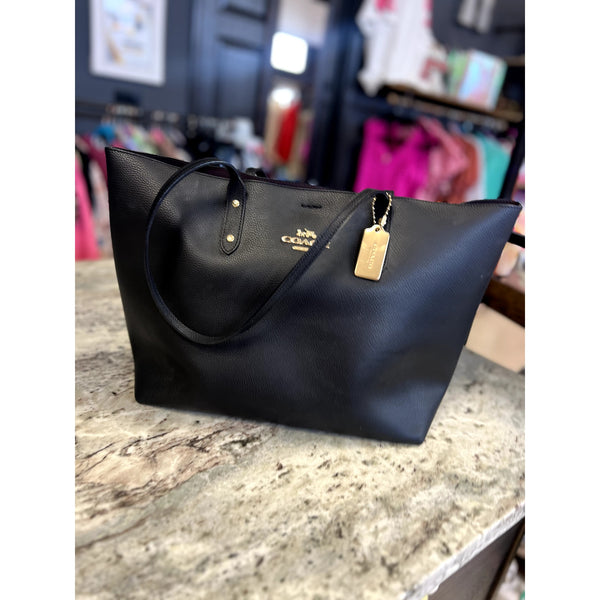 Coach City Zip Tote Bag Black Pebbled Leather