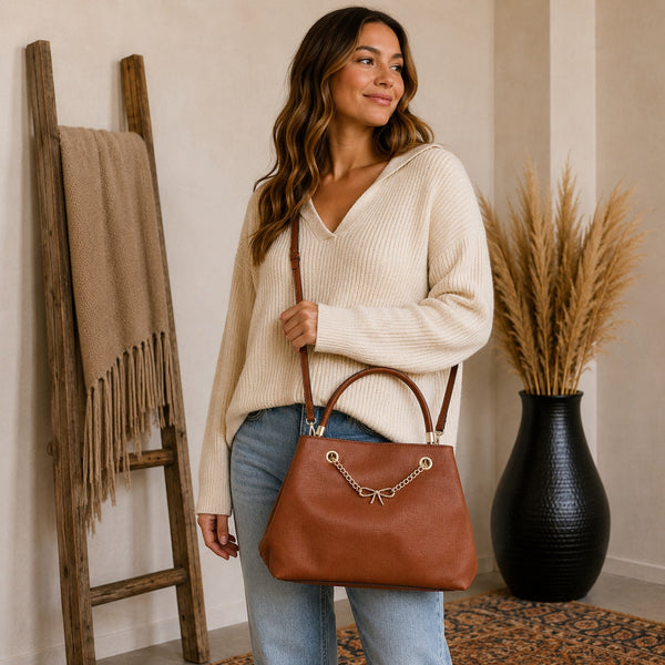 Women’s Brown Faux Leather Crossbody Shoulder Bag