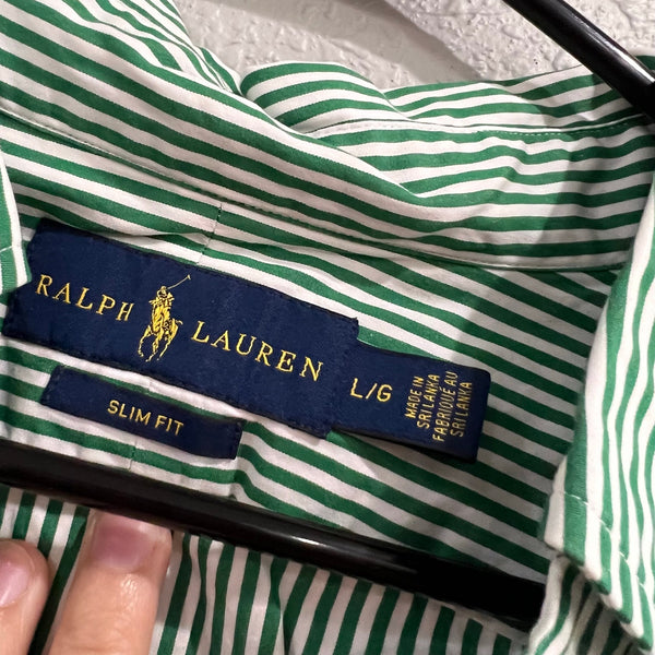 Ralph Lauren Blue Label Green + White Long Sleeve Slim Fit Button Down Large