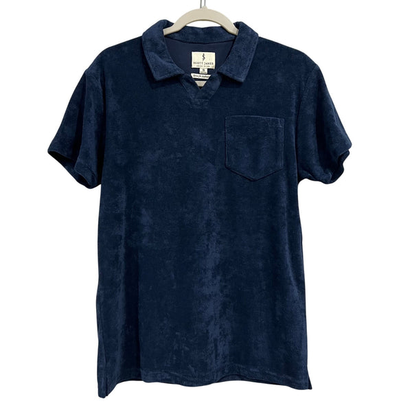 Scott James French Terry Navy Blue V-Neck Top Small