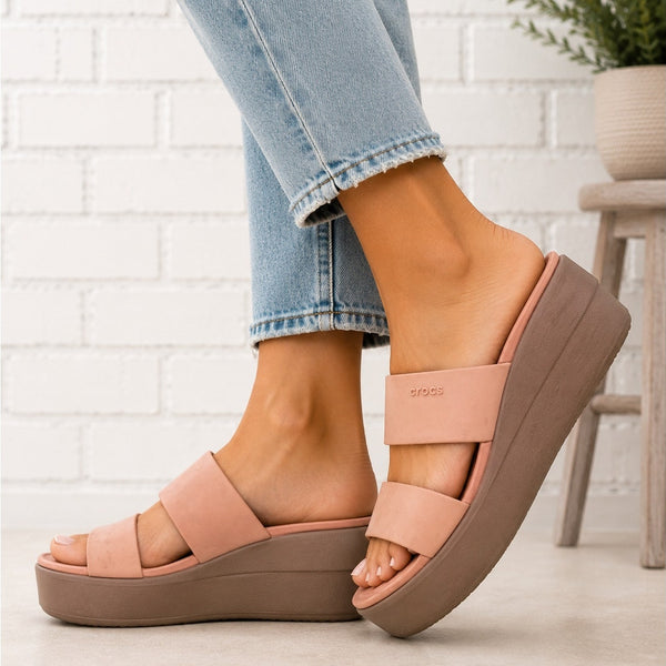Crocs Brooklyn Nude Mid Wedge Sandals Size 9