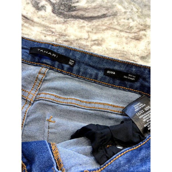 Tahari Olivia Mid Rise Slim Straight Jeans Size 12