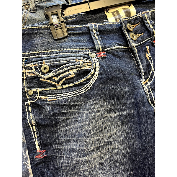Trademark H Iconic Slim Boot Dark Wash Low Rise Flap Pocket Y2K Jeans Size 7