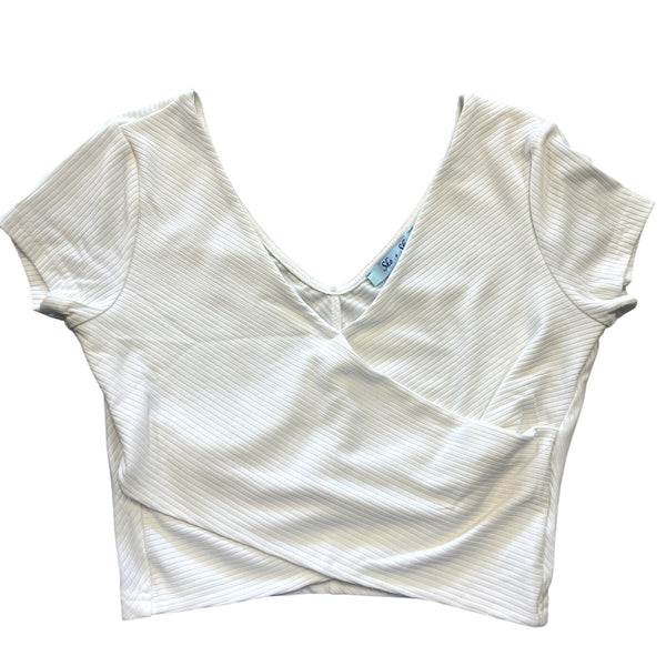 She + Sky White Ribbed Wrap Blouse Size Small