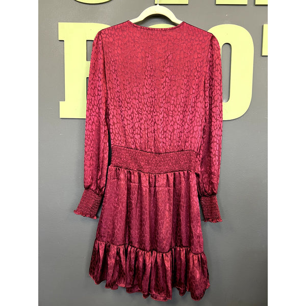 NWT Michael Kors Julia Burgundy Leopard Mini Dress Size Small