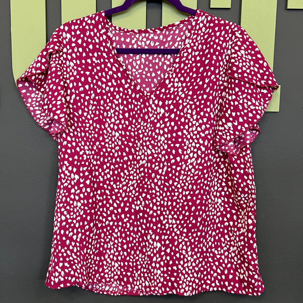 Women's Pink & White Dotted Blouse Large