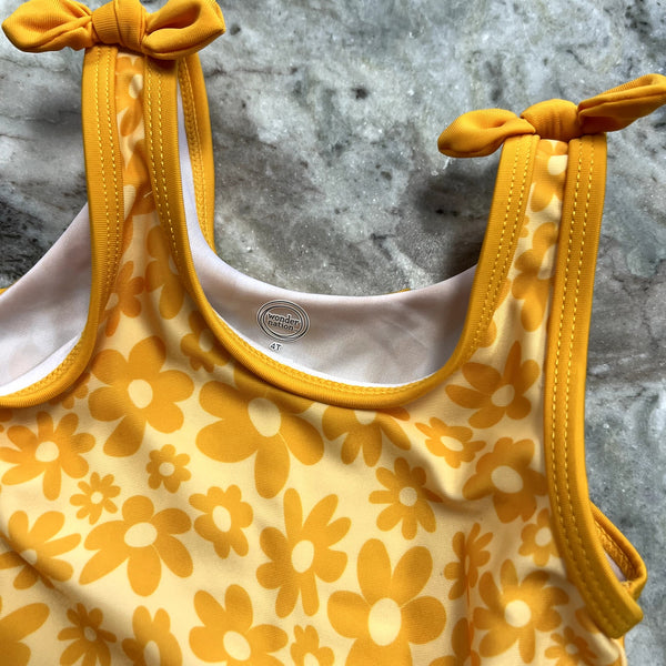 Wonder Nation Floral Girls Yellow Tankini Swimsuit Size 4T