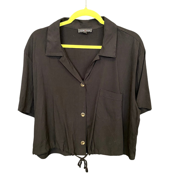 Moa Moa Black Button Front Cropped Blouse Size XL