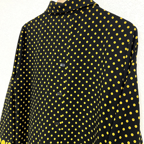 Ali Miles Black + Mustard Mixed Print Button Front Tunic Blouse Large