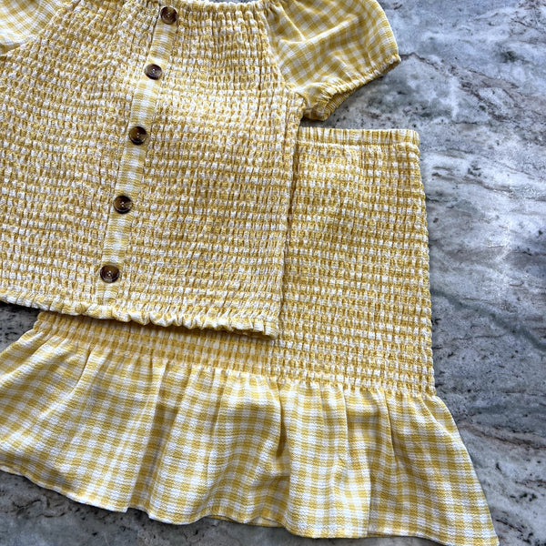 In Girl Yellow Gingham Top + Skirt Set Size Youth Medium