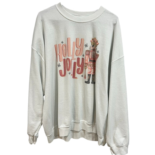 Holly Jolly Pink Nutcracker Crew Neck Sweatshirt Size XXL