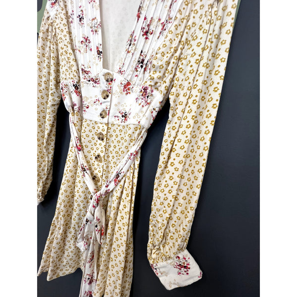 Free People Mixed Print Bom Bom Floral Leopard Mini Dress Large