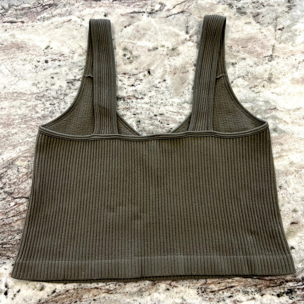 Anemone Olive/Charcoal Ribbed Crop Tank One Size