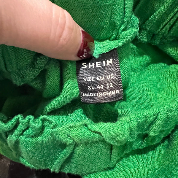 Kelly Green Linen Two Piece Set Shorts + Open Back Tank Top Size XL