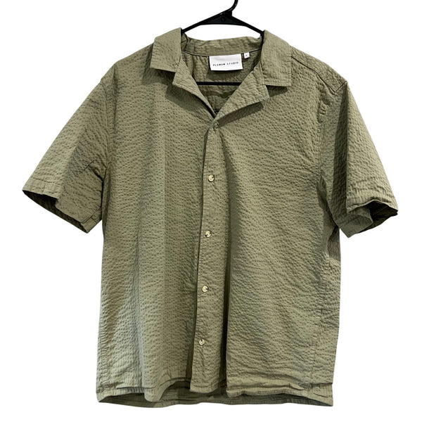 Plenum Studio Textured Olive Green S/S Button Down Polo Large