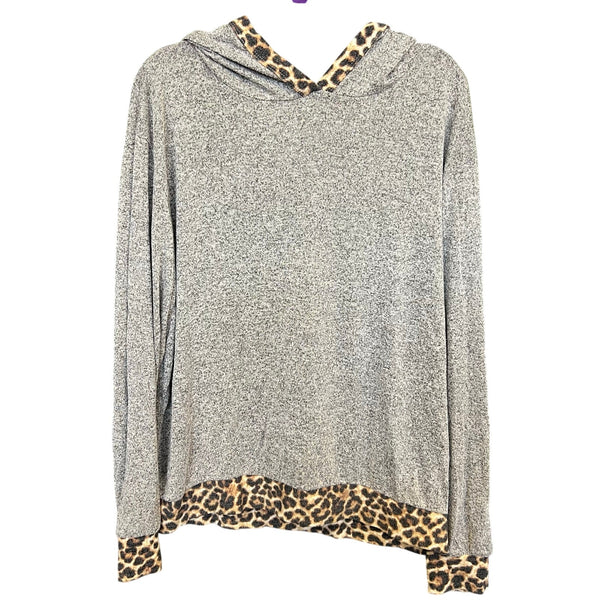 Haptics Gray + Leopard Hooded Cozy Pullover Size Large