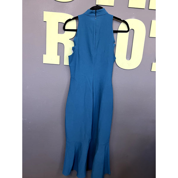 NWOT Likely Teal Mock Neck Ruffle Hem Midi Dress Size 6