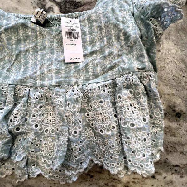 NWT American Eagle Sage Square Neck Peplum Blouse Size Medium