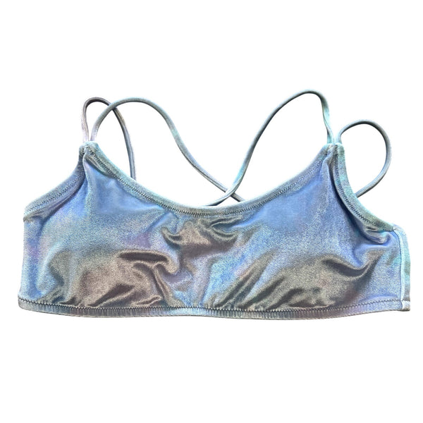 VS PINK Light Blue Velvet Velour Strappy Back Swimsuit Bikini Top Large