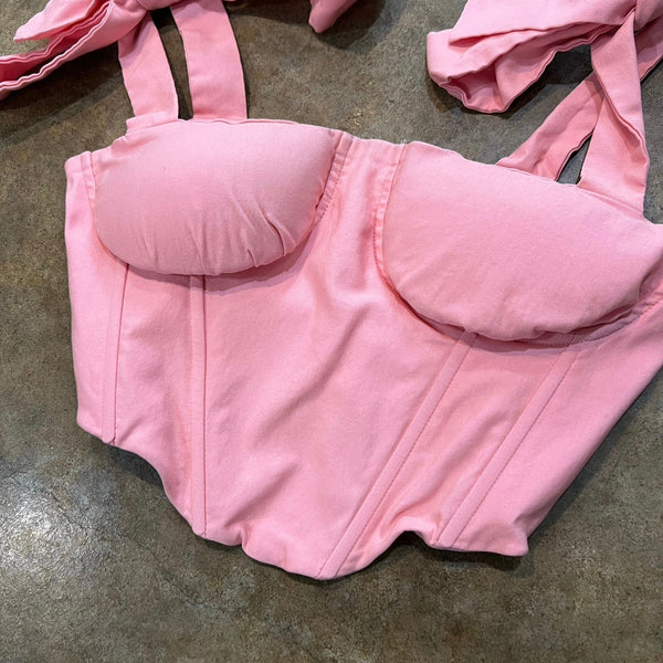 FashionNova Light Pink Tie Shoulder Corset Festival Top Size Small