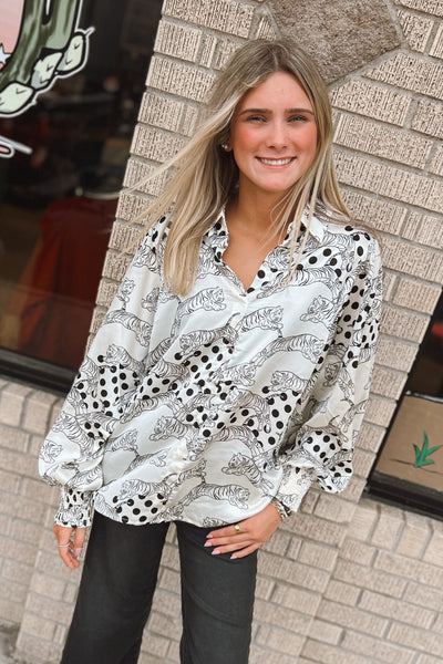 Wild Side Satin V-Neck Blouse