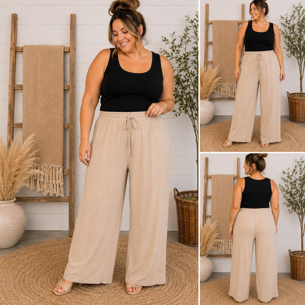 Women's Lightweight Light Tan Wide Leg Dress Pants Size 2XL