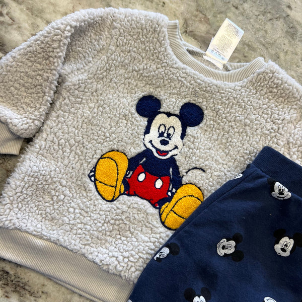 Disney Jr Mickey Mouse Sherpa Pullover + Navy Jogger Set 18 Mo
