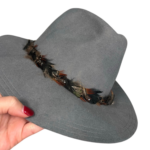 Olive & Pique Gray Felt Fedora Hat with Feather Band