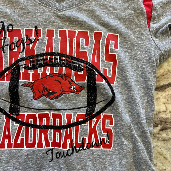 Arkansas Razorbacks Football V-Neck Short Sleeve Graphic Tee Size Youth 16
