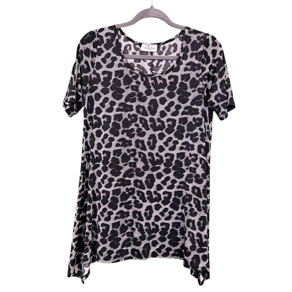 Women's Gray Leopard Print Shark Bite Blouse Medium