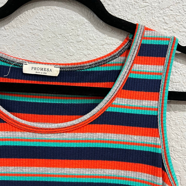 Promesa Boutique Raw Hem Striped Summer Cotton Tank Top Size Small