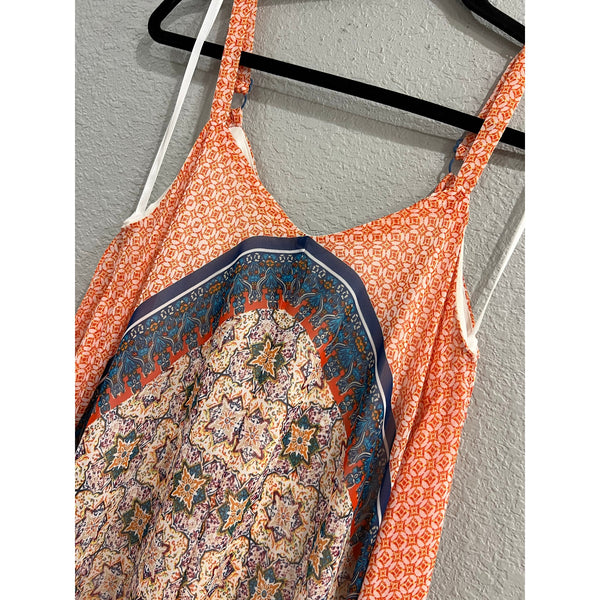 Luxology Blue + Orange Spaghetti Strap Flared Midi Dress Size 10