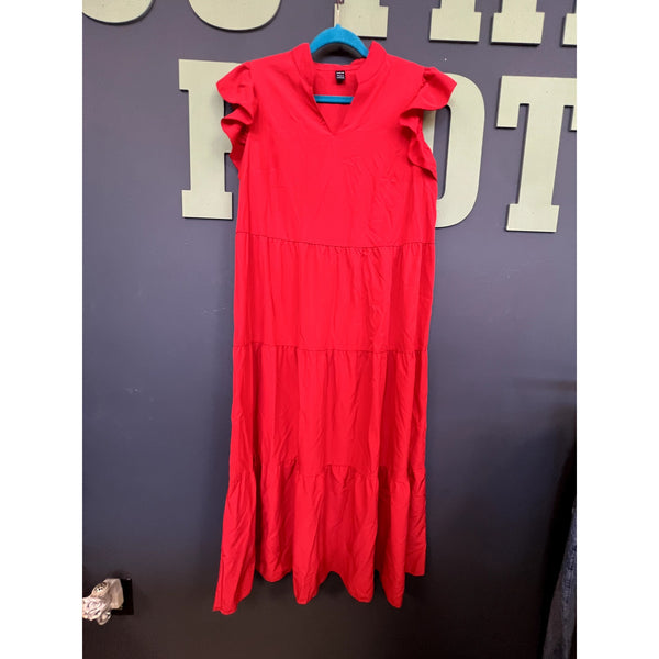 Women's Red Tiered Maxi Dress Size Large