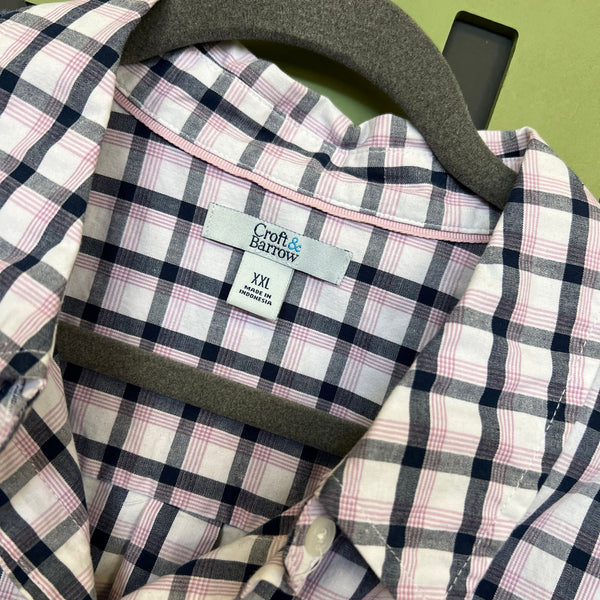 Croft & Barrow Women's Pink + Navy Button Down Plus Size Blouse 2XL