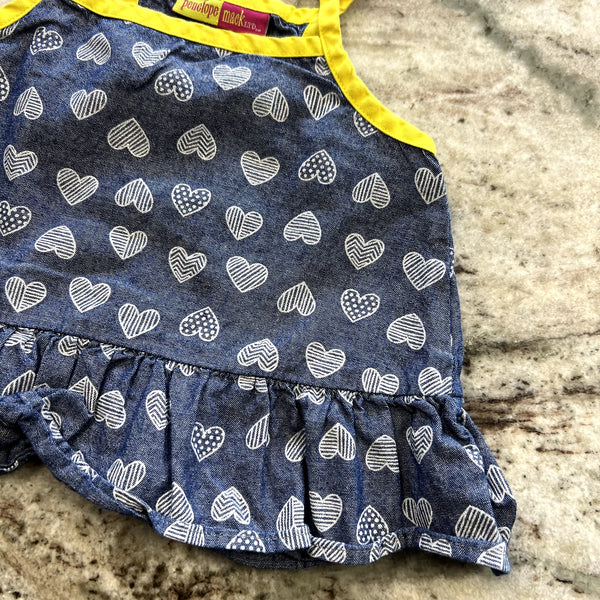 Penelope Mack Denim Hearts Ruffle Tank Size 18 Mo.