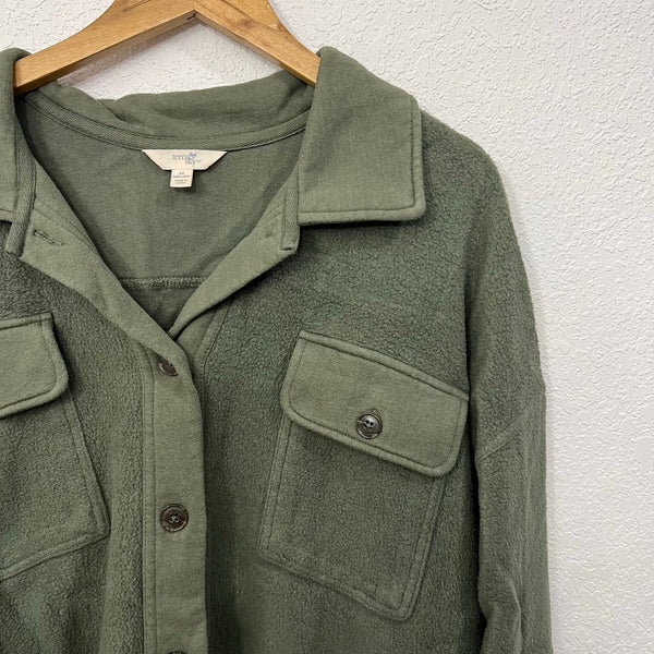 Terra & Sky Olive Green Sherpa Shacket Size 1XL