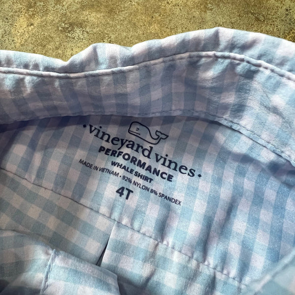 Vineyard Vines Performance Whale Shirt Blue Gingham Boys Size 4T
