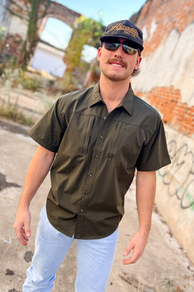 Roost Forest Green Short Sleeve Button Down