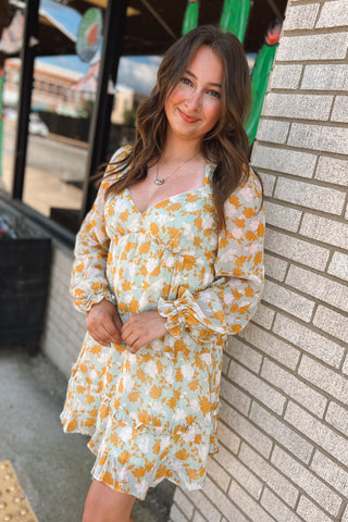Mint Floral Ruffle Dress