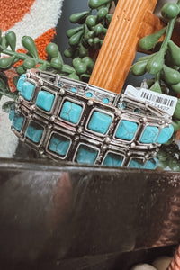 Turquoise Stone Box Stretch Bracelet