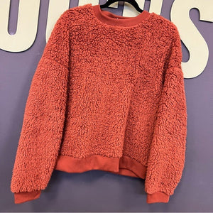 Secret Treasures Rust Orange Fuzzy Sherpa Crew Neck Pullover Medium